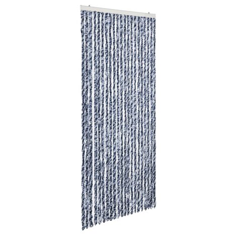 Vliegengordijn 90x220 cm chenille blauw, wit en zilver 2