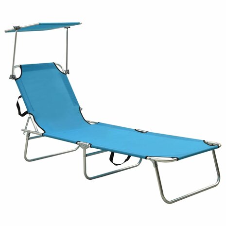 Ligbed met luifel inklapbaar staal turquoise en blauw 1