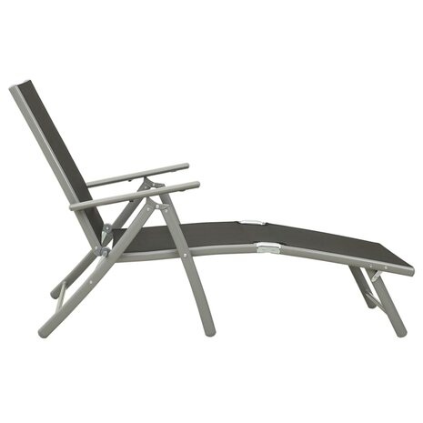 Ligbed inklapbaar textileen en aluminium zwart en zilverkleurig 3