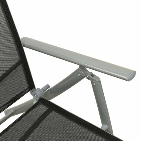 Ligbed inklapbaar textileen en aluminium zwart en zilverkleurig 7