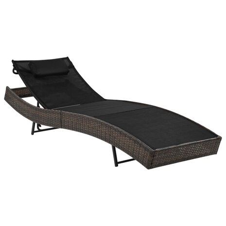 Ligbed met kussen poly rattan bruin 1