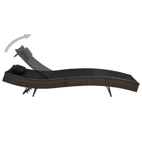 Ligbed met kussen poly rattan bruin 2