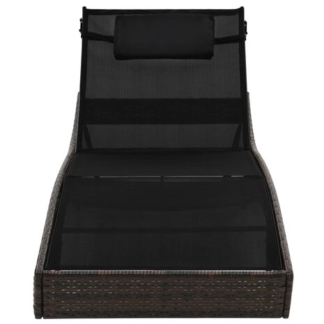 Ligbed met kussen poly rattan bruin 3