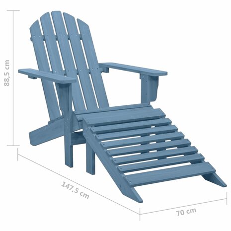 Tuinstoel Adirondack met voetenbank massief vurenhout blauw 8