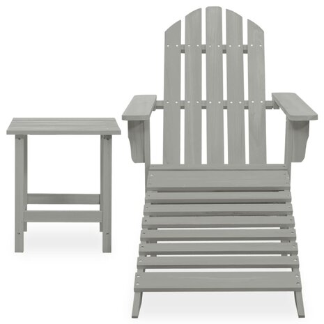 Tuinstoel Adirondack voetenbank tafel massief vurenhout grijs 2