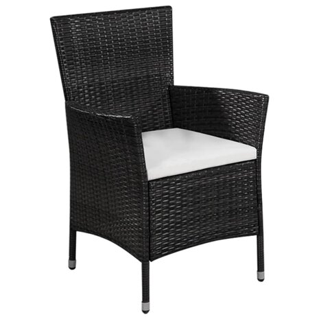 Tuinstoel en kruk met kussens poly rattan zwart 2