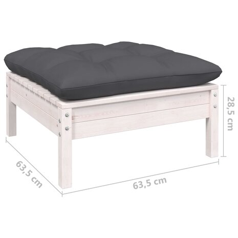 Tuinvoetenbank met antracietkleurig kussen grenenhout wit 5