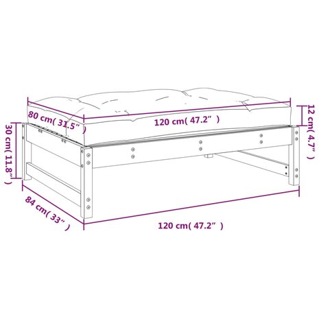 Tuinvoetenbank 120x80 cm massief grenenhout grijs 9
