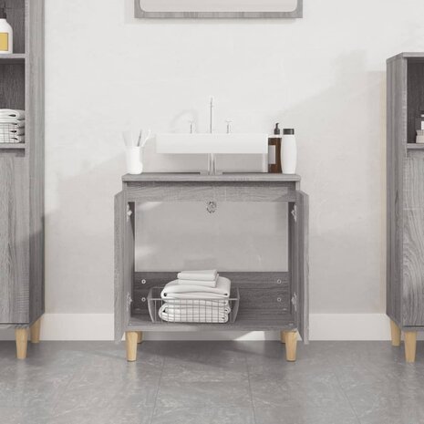 Wastafelkast 58x33x60 cm bewerkt hout grijs sonoma eikenkleurig 3