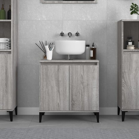 Wastafelkast 58x33x60 cm bewerkt hout grijs sonoma eikenkleurig 1