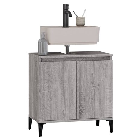Wastafelkast 58x33x60 cm bewerkt hout grijs sonoma eikenkleurig 4