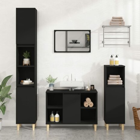 Wastafelkast 80x33x60 cm bewerkt hout zwart 1