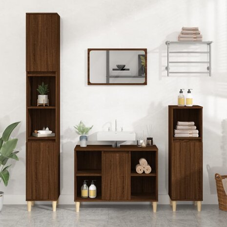 Wastafelkast 80x33x60 cm bewerkt hout bruin eikenkleur 1