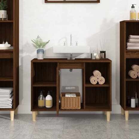 Wastafelkast 80x33x60 cm bewerkt hout bruin eikenkleur 3