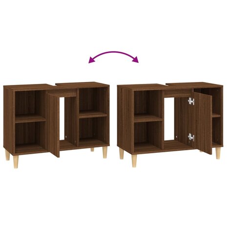 Wastafelkast 80x33x60 cm bewerkt hout bruin eikenkleur 9