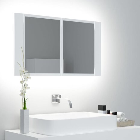 Badkamerkast met spiegel en LED 80x12x45 cm acryl wit 1