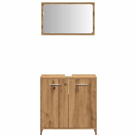 Badkamerkast met spiegel bewerkt hout artisanaal eikenkleurig 4