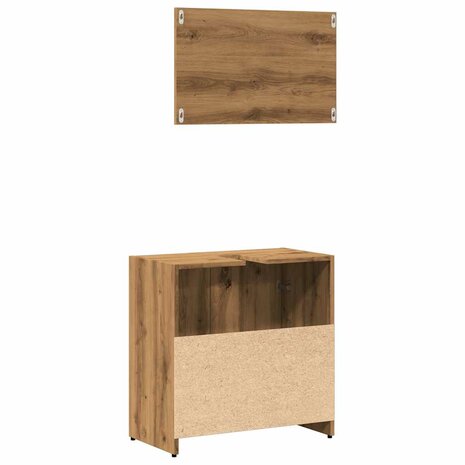 Badkamerkast met spiegel bewerkt hout artisanaal eikenkleurig 6