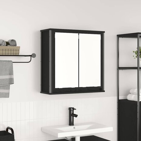 Badkamerwandkast met spiegel 60x21x60 cm zwart eikenkleurig 1
