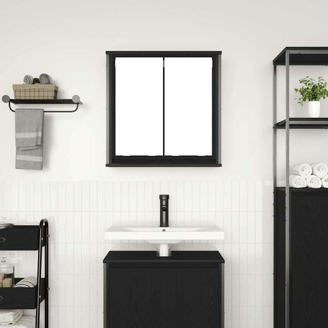 Badkamerwandkast met spiegel 60x21x60 cm zwart eikenkleurig 3