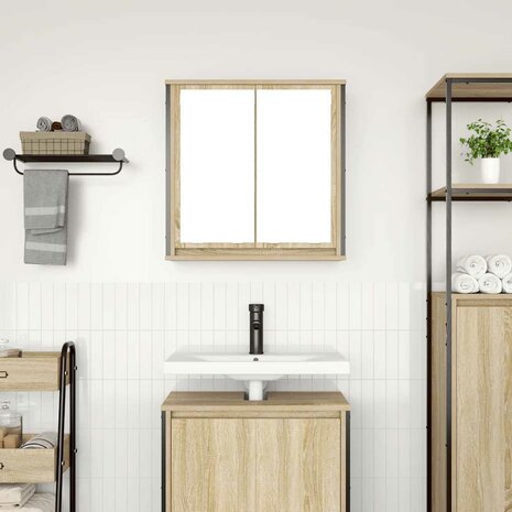 Badkamerwandkast met spiegel 60x21x60 cm sonoma eikenkleurig 3