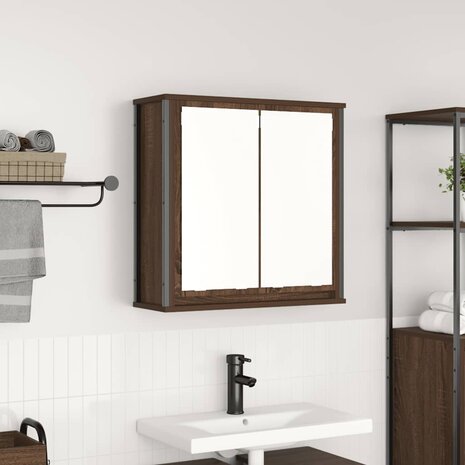 Badkamerwandkast met spiegel 60x21x60 cm bruin eiken 1