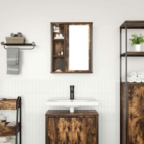 Badkamerwandkast met spiegel 50x21x60 cm gerookt eikenkleurig 3