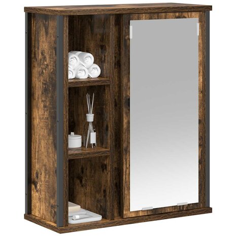 Badkamerwandkast met spiegel 50x21x60 cm gerookt eikenkleurig 4