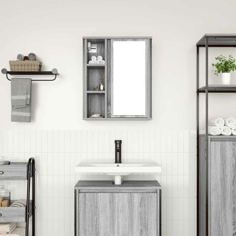 Badkamerwandkast met spiegel 50x21x60 cm Sonoma grijs 3