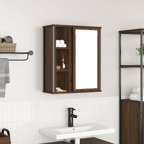 Badkamerwandkast met spiegel 50x21x60 cm bruin eikenkleurig 1