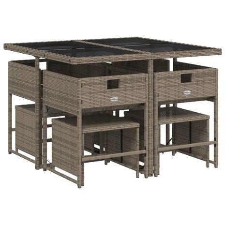9-delige Tuinset met kussens poly rattan grijs 3