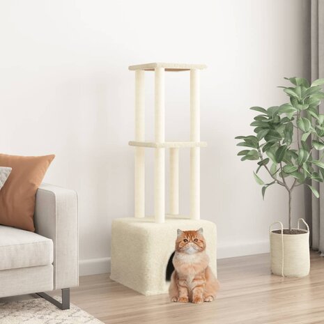 Kattenmeubel met sisal krabpalen 133,5 cm crèmekleurig 1