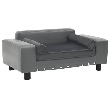Hondenbank 81x43x31 cm pluche en kunstleer grijs 1