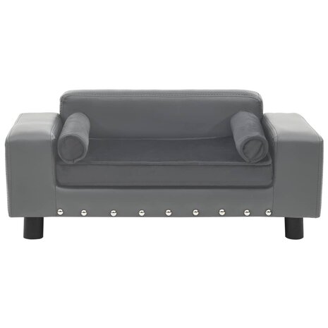 Hondenbank 81x43x31 cm pluche en kunstleer grijs 2