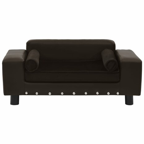 Hondenbank 81x43x31 cm pluche en kunstleer bruin 2