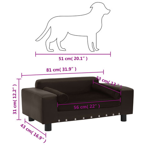 Hondenbank 81x43x31 cm pluche en kunstleer bruin 8