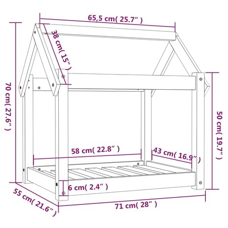 Hondenmand 71x55x70 cm massief grenenhout zwart 8