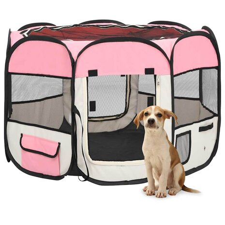 Hondenren inklapbaar met draagtas 90x90x58 cm roze 1