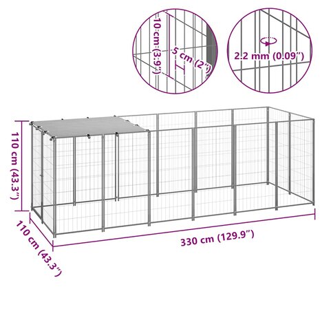 Hondenkennel 330x110x110 cm staal zilverkleurig 6