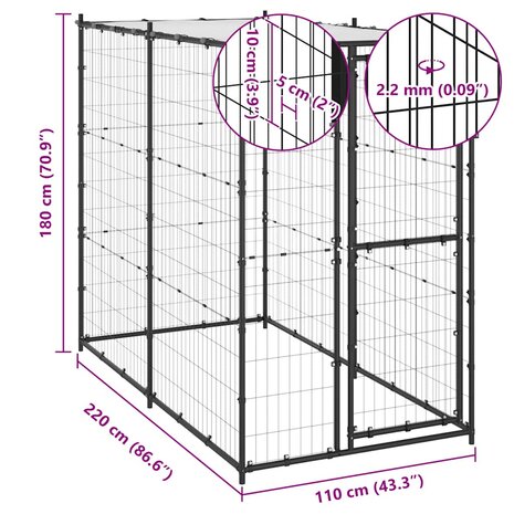 Hondenkennel voor buiten met dak 110x220x180 cm staal 6