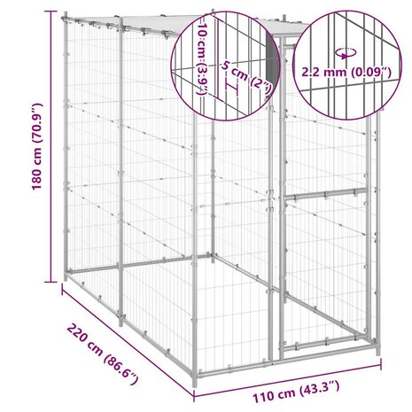 Hondenkennel buiten met dak 110x220x180 cm gegalvaniseerd staal 6