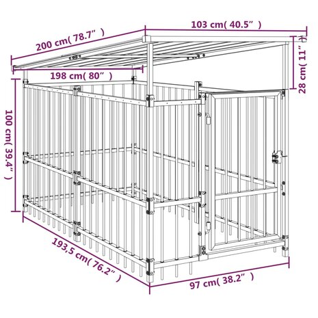 Hondenkennel met dak 1,88 m² staal 7