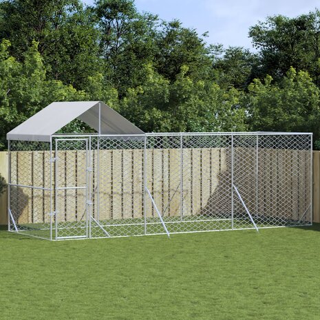 Hondenkennel met dak 6x2x2,5 m gegalvaniseerd staal zilverkleur 1