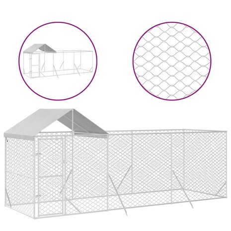 Hondenkennel met dak 6x2x2,5 m gegalvaniseerd staal zilverkleur 2
