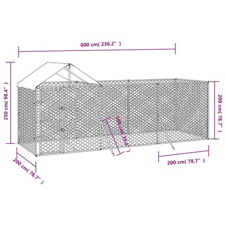 Hondenkennel met dak 6x2x2,5 m gegalvaniseerd staal zilverkleur 4