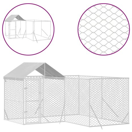 Hondenkennel met dak 4x4x2,5 m gegalvaniseerd staal zilver 2