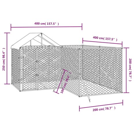Hondenkennel met dak 4x4x2,5 m gegalvaniseerd staal zilver 4