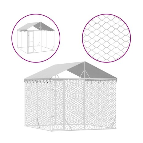 Hondenkennel met dak 3x3x2,5 m gegalvaniseerd staal zilverkleur 2