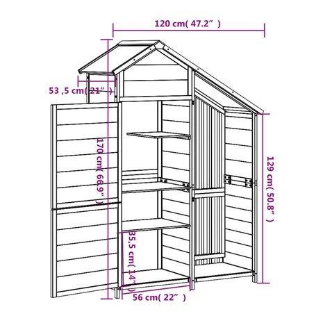 Tuinschuur 120x53,5x170 cm massief grenenhout mokkakleurig 8
