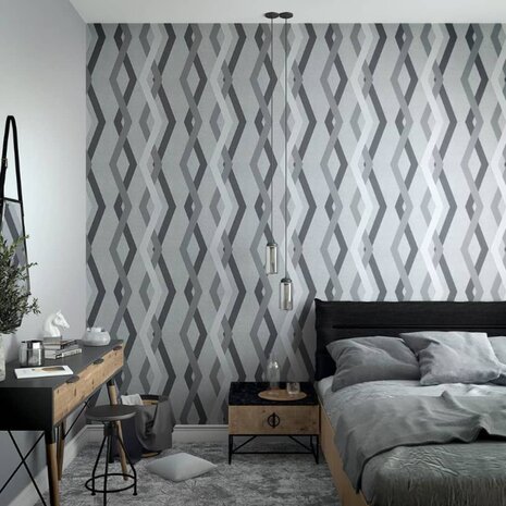 Noordwand Behang Topchic Graphic Lines Diamonds grijs en zwart 1